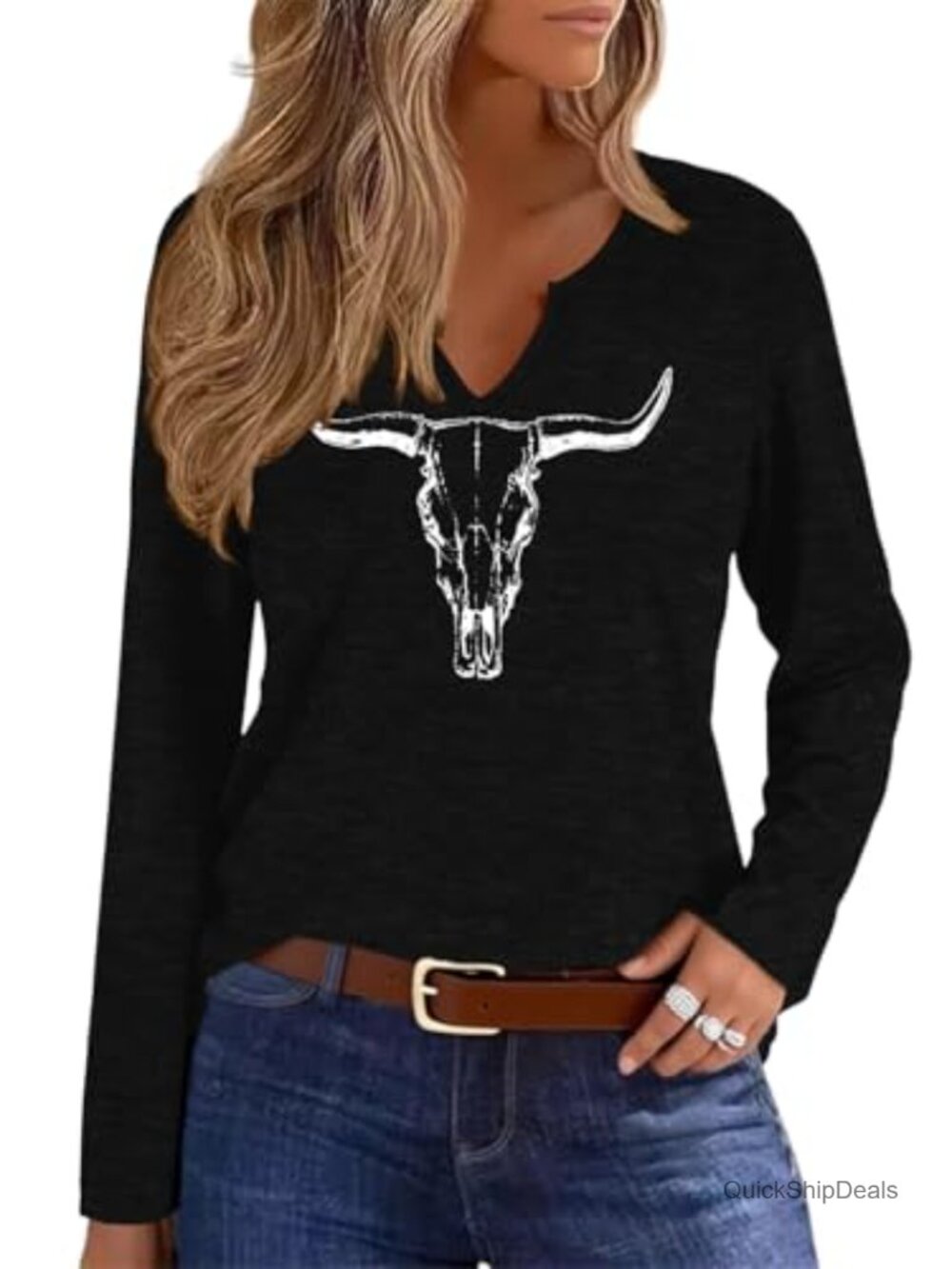 Women's V-Neck Long Sleeve Graphic T-Shirt Boho Floral Casual Tee